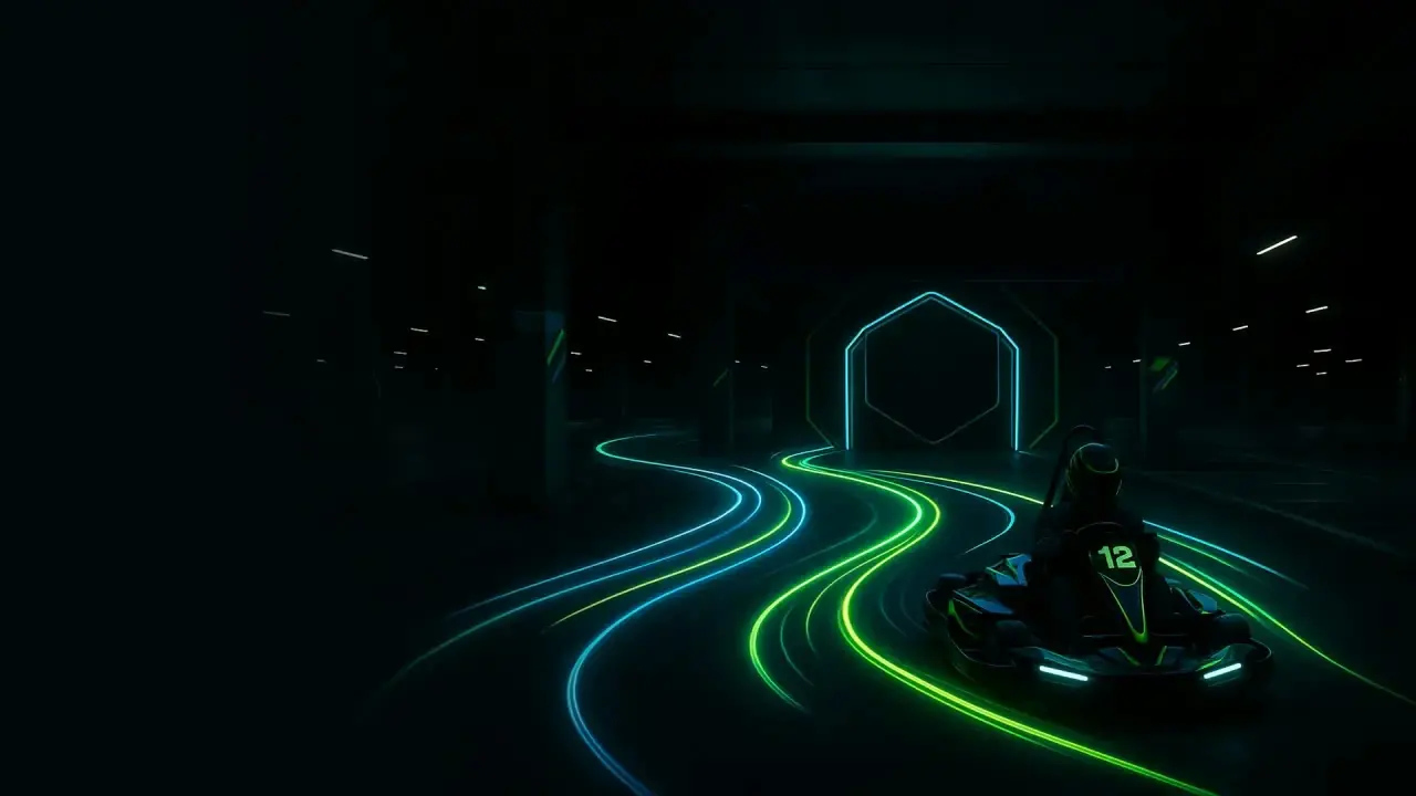 Motorcity electric kart on a neon-lit track