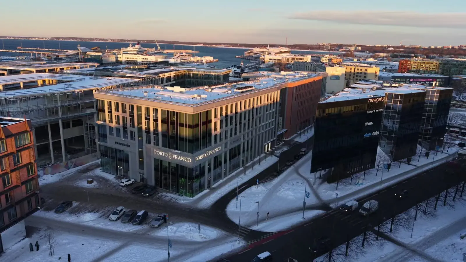 Aerial view of Porto Franco in Tallinn at sunset